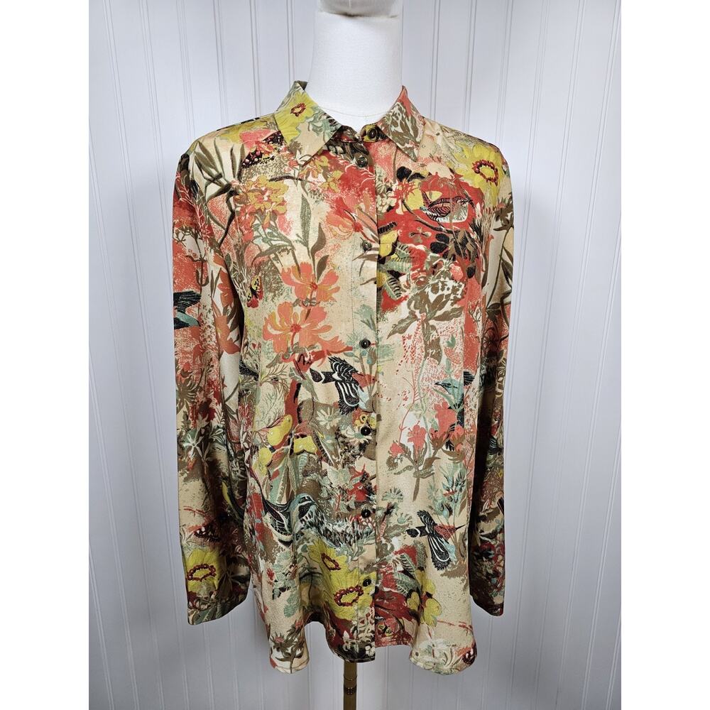 Momoni 100% Silk Floral Blouse Women's Size 8/44 Made in Italy Bohemian Designer